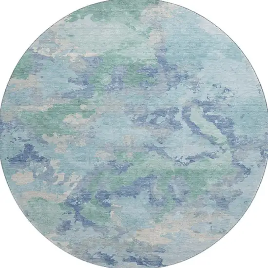 8' X 8' Pale Aqua Ivory And Gray Abstract Washable Round Rug With UV Protection Photo 2