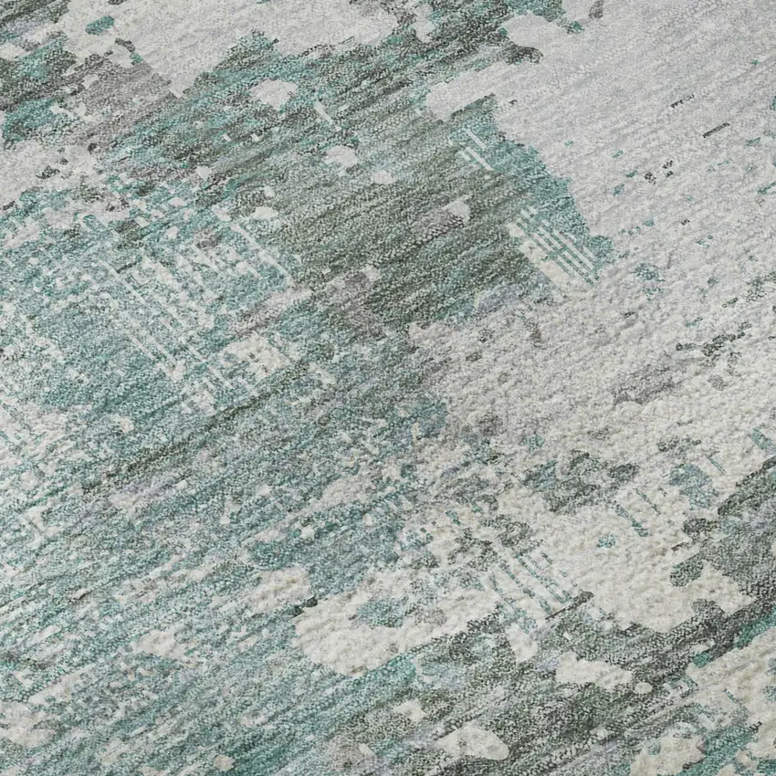 8' X 8' Pale Aqua Ivory And Gray Abstract Washable Round Rug With UV Protection Photo 8