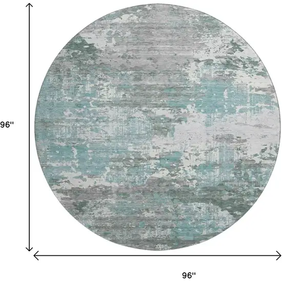 8' X 8' Pale Aqua Ivory And Gray Abstract Washable Round Rug With UV Protection Photo 8
