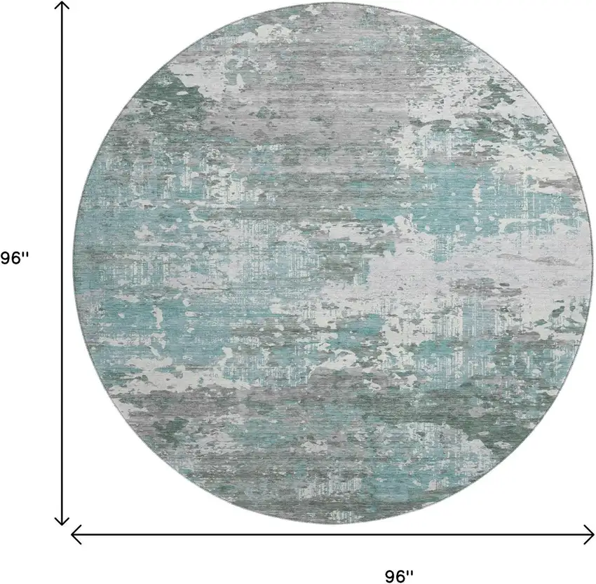8' X 8' Pale Aqua Ivory And Gray Abstract Washable Round Rug With UV Protection Photo 8