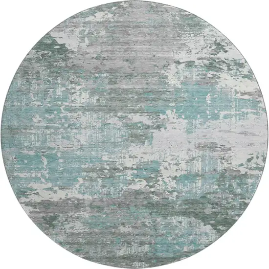 8' X 8' Pale Aqua Ivory And Gray Abstract Washable Round Rug With UV Protection Photo 1