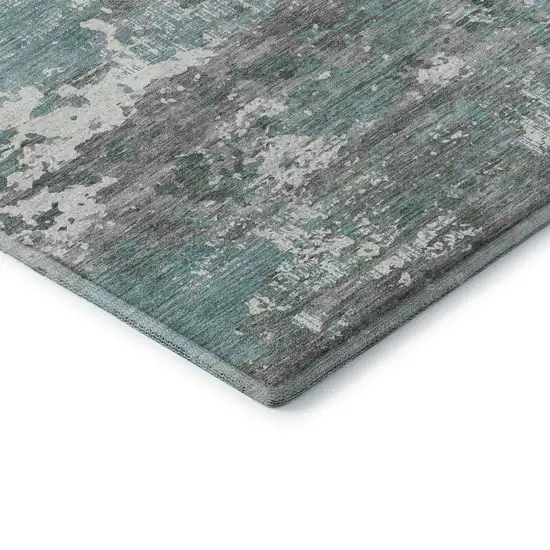 8' X 8' Pale Aqua Ivory And Gray Abstract Washable Round Rug With UV Protection Photo 5