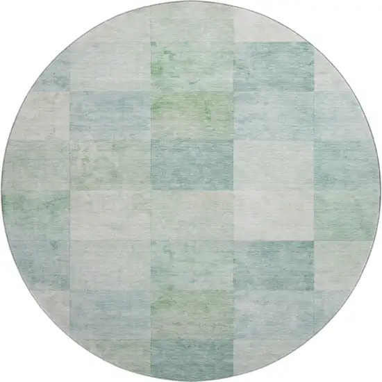 8' X 8' Pale Aqua Mint Green And Ivory Geometric Washable Round Rug With UV Protection Photo 1
