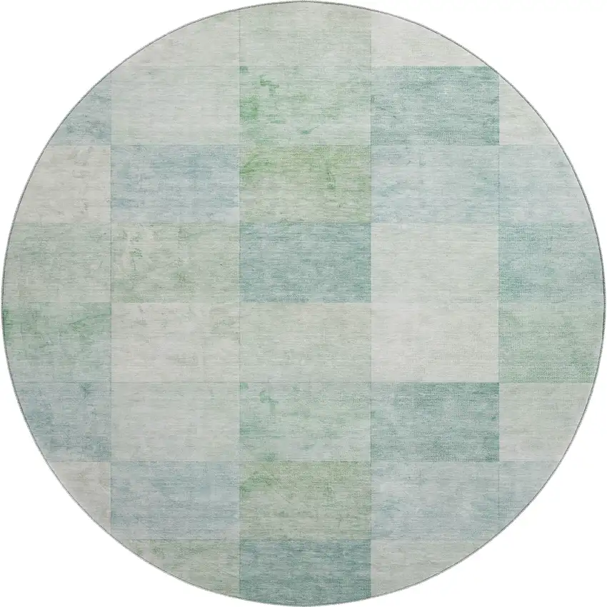 8' X 8' Pale Aqua Mint Green And Ivory Geometric Washable Round Rug With UV Protection Photo 1