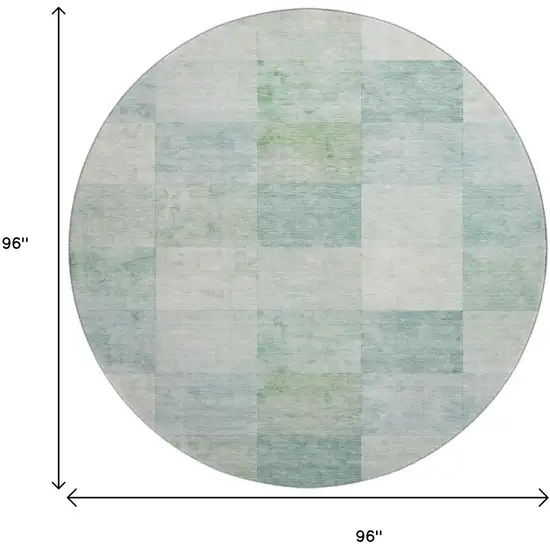 8' X 8' Pale Aqua Mint Green And Ivory Geometric Washable Round Rug With UV Protection Photo 9