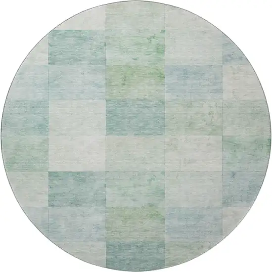 8' X 8' Pale Aqua Mint Green And Ivory Geometric Washable Round Rug With UV Protection Photo 3