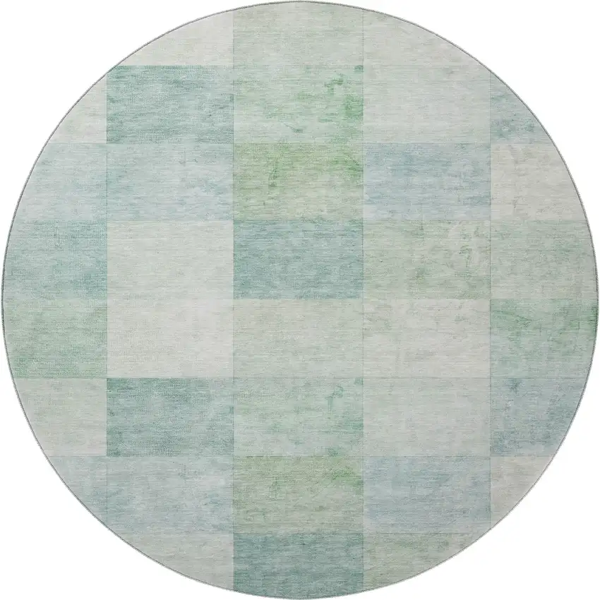 8' X 8' Pale Aqua Mint Green And Ivory Geometric Washable Round Rug With UV Protection Photo 3