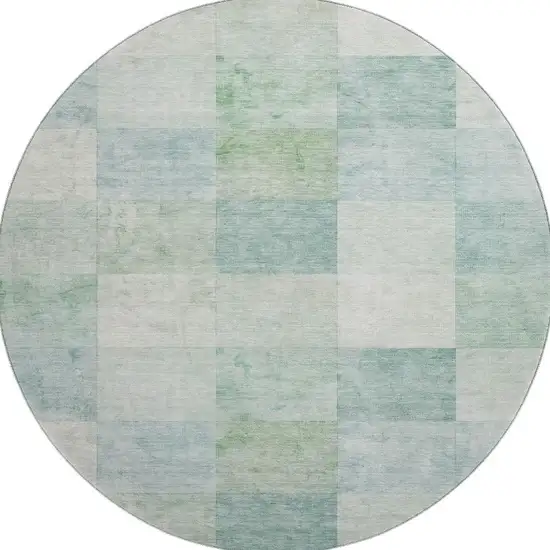 8' X 8' Pale Aqua Mint Green And Ivory Geometric Washable Round Rug With UV Protection Photo 2
