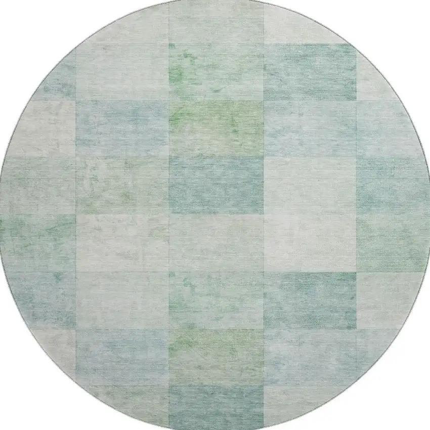 8' X 8' Pale Aqua Mint Green And Ivory Geometric Washable Round Rug With UV Protection Photo 2