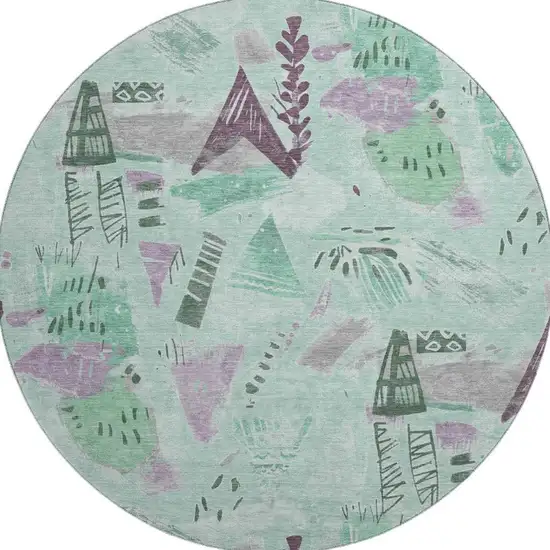 8' X 8' Pale Aqua Teal And Green Geometric Washable Round Rug With UV Protection Photo 3