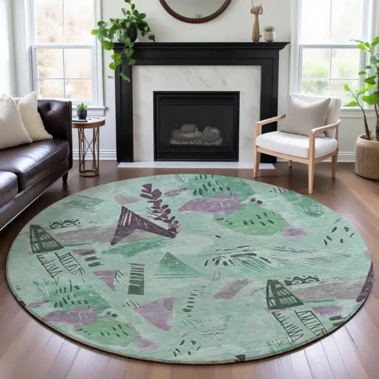 8' X 8' Pale Aqua Teal And Green Geometric Washable Round Rug With UV Protection Photo 4