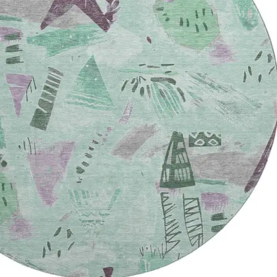 8' X 8' Pale Aqua Teal And Green Geometric Washable Round Rug With UV Protection Photo 2