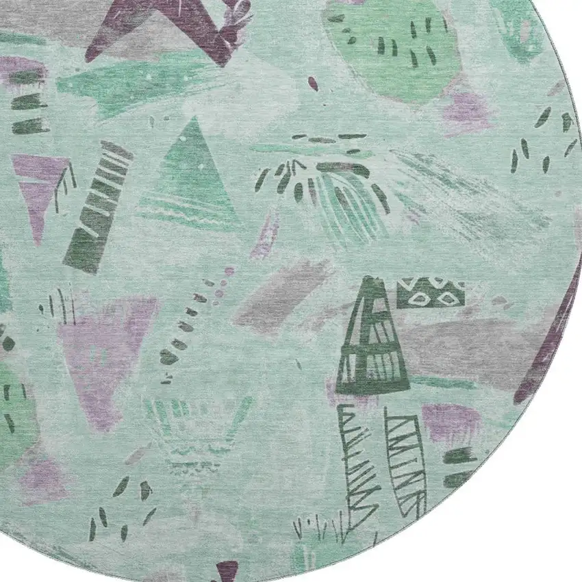 8' X 8' Pale Aqua Teal And Green Geometric Washable Round Rug With UV Protection Photo 2