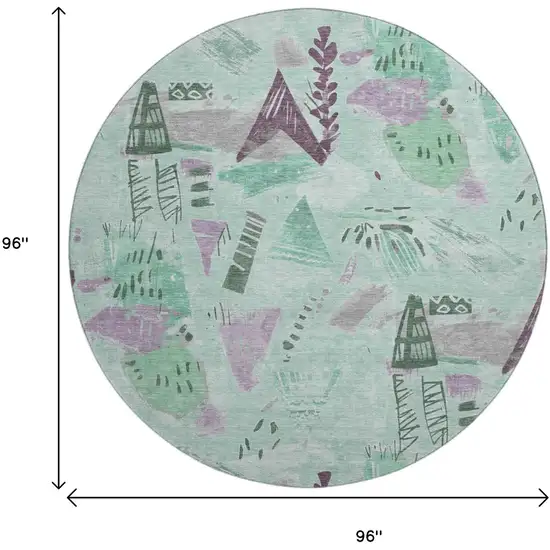 8' X 8' Pale Aqua Teal And Green Geometric Washable Round Rug With UV Protection Photo 9