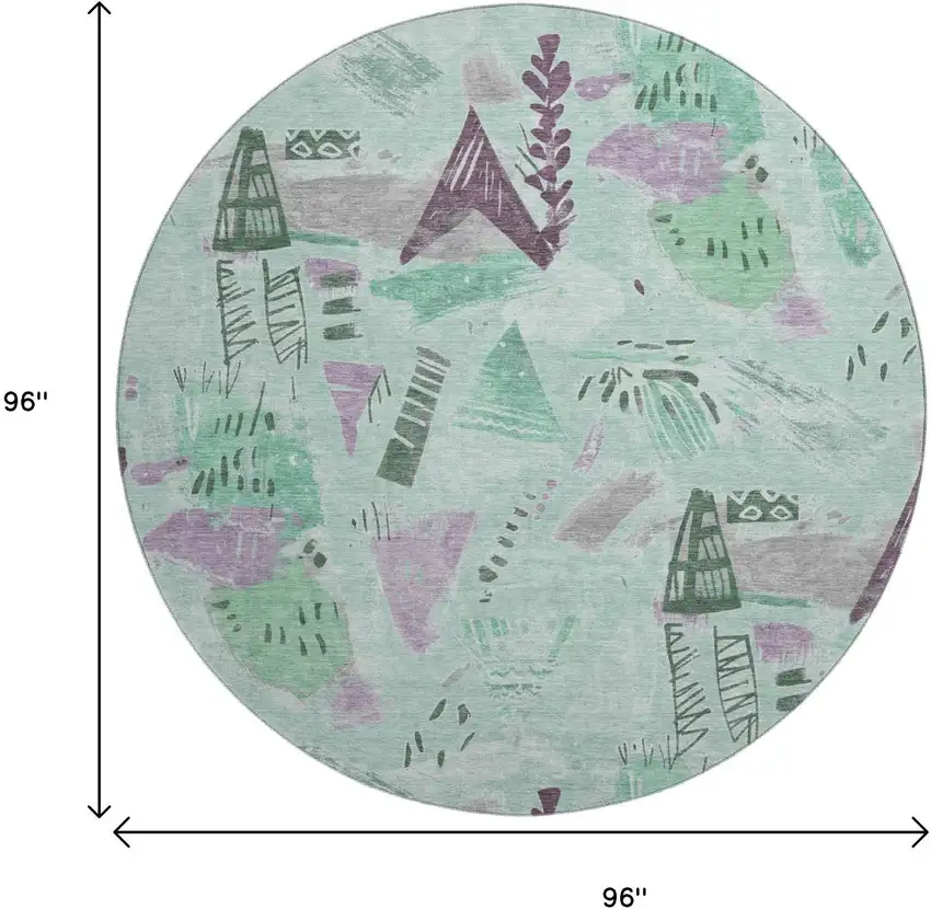 8' X 8' Pale Aqua Teal And Green Geometric Washable Round Rug With UV Protection Photo 9