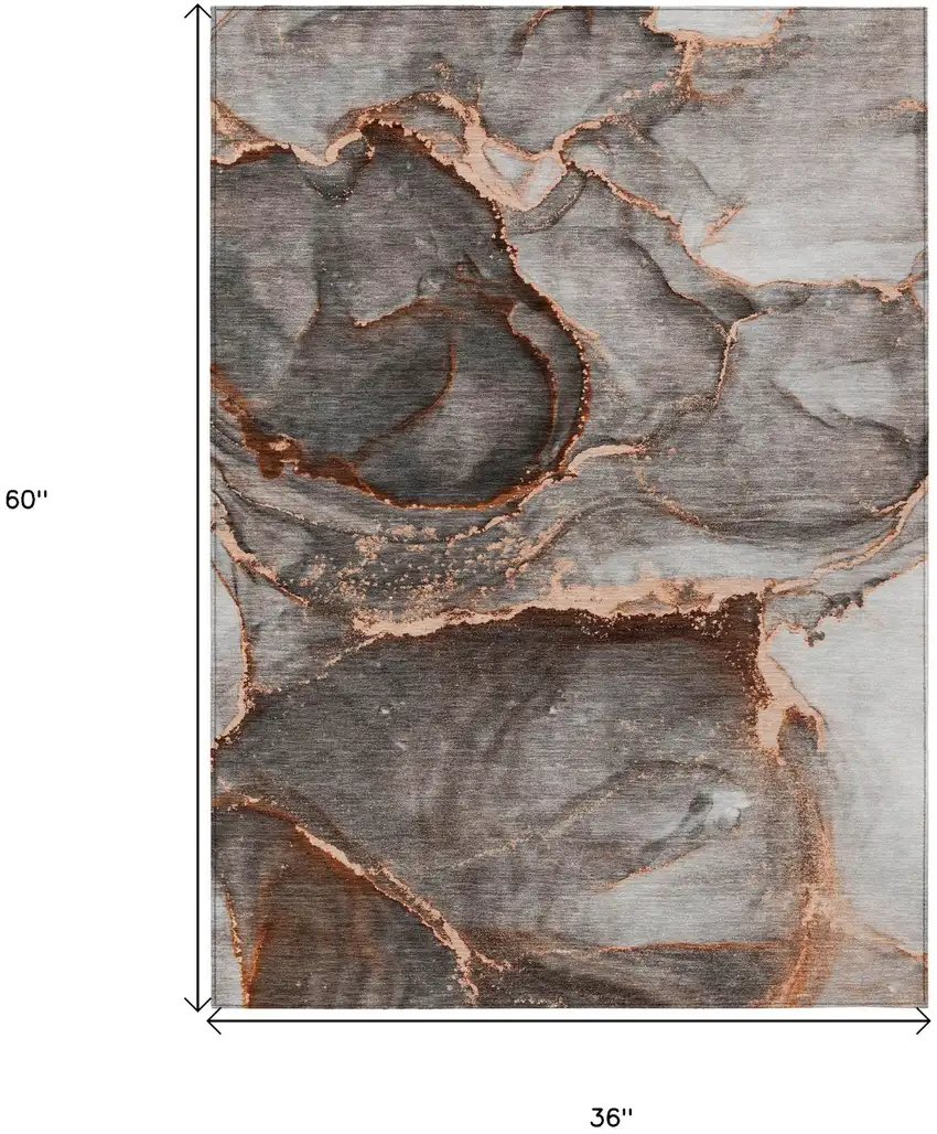 Peach Abstract Washable Non Skid Indoor Outdoor Area Rug Photo 3