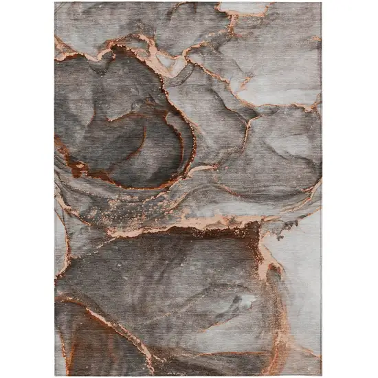 3' X 5' Peach Abstract Washable Non Skid Indoor Outdoor Area Rug Photo 2