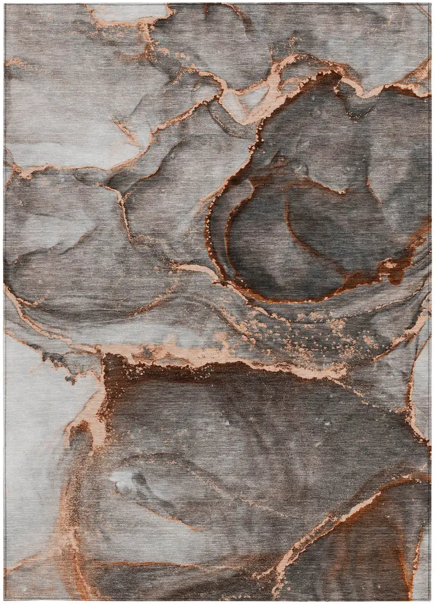 Peach Abstract Washable Non Skid Indoor Outdoor Area Rug Photo 5