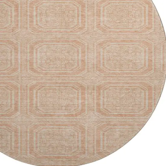 8' X 8' Peach And Ivory Geometric Washable Round Rug With UV Protection Photo 2
