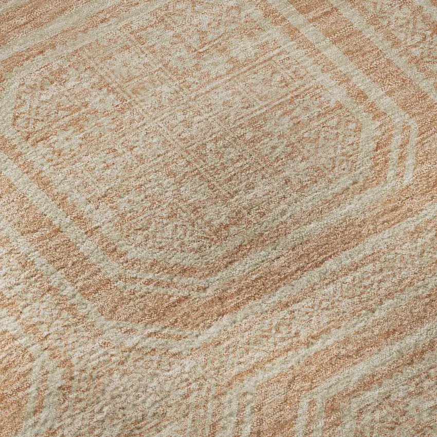 8' X 8' Peach And Ivory Geometric Washable Round Rug With UV Protection Photo 8