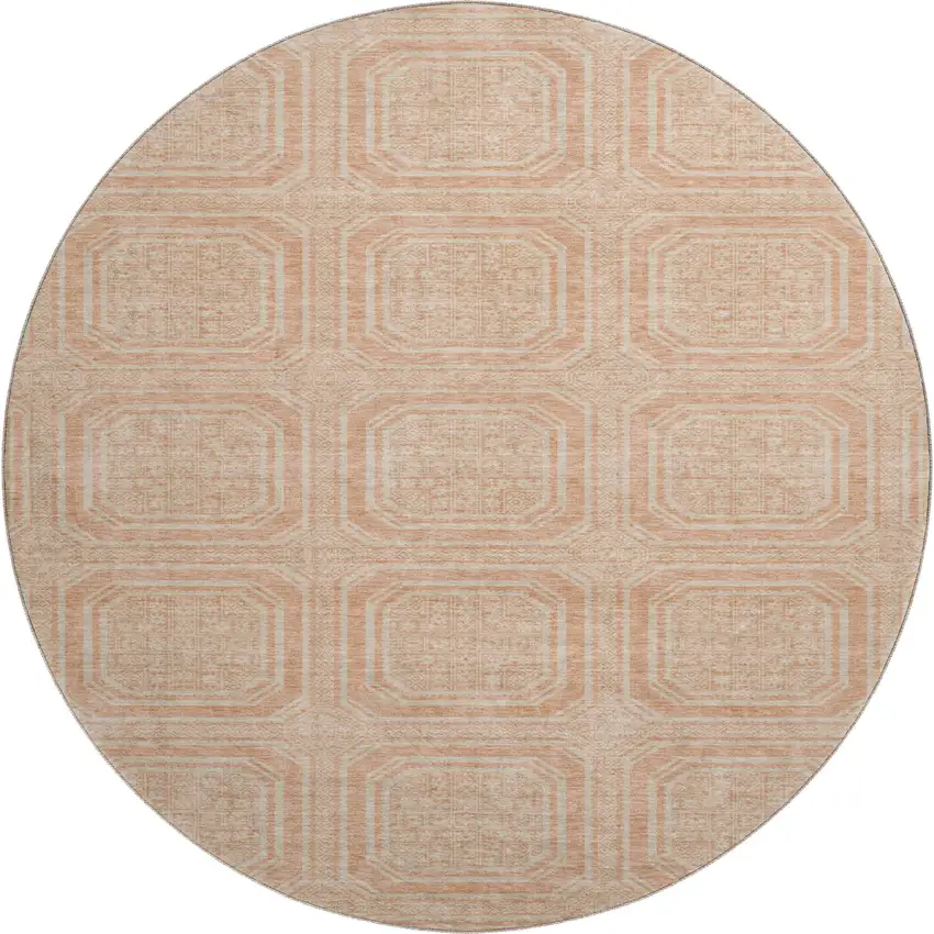8' X 8' Peach And Ivory Geometric Washable Round Rug With UV Protection Photo 1