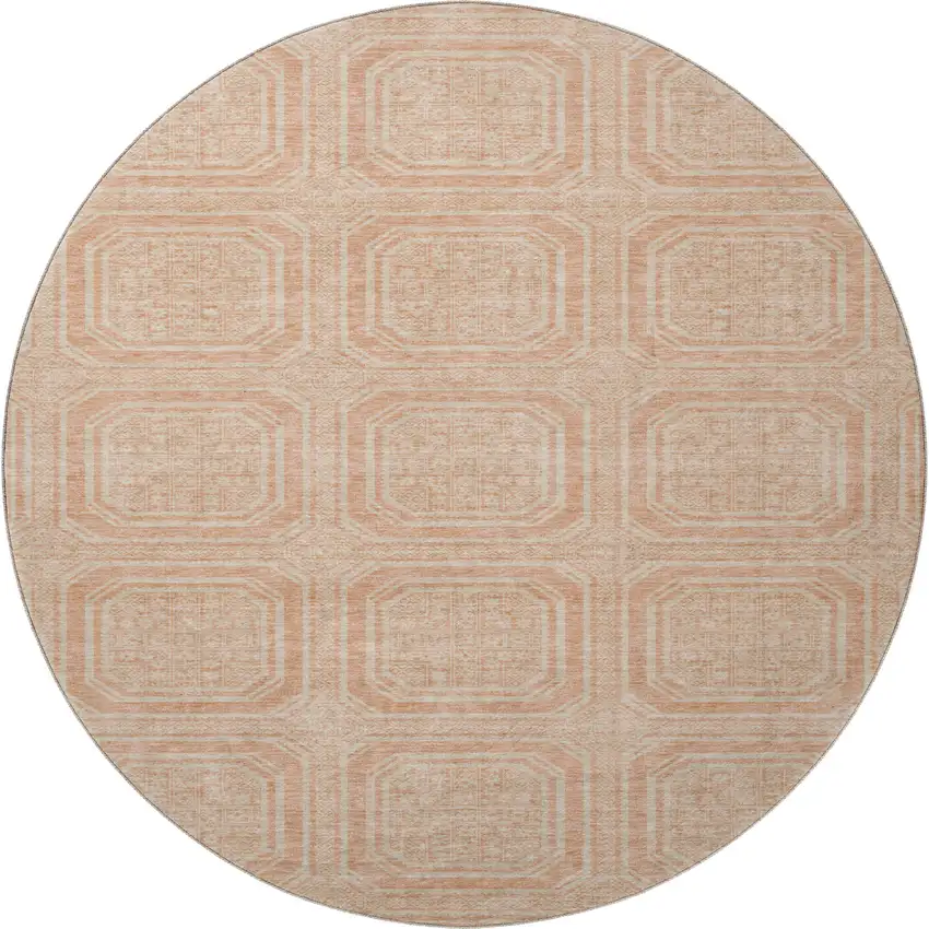 8' X 8' Peach And Ivory Geometric Washable Round Rug With UV Protection Photo 3