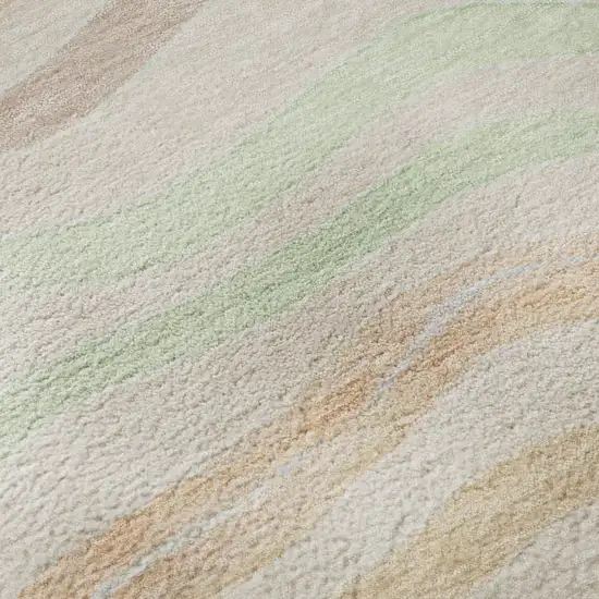 8' X 8' Peach Mint Green And Linen Striped Washable Round Rug With UV Protection Photo 7