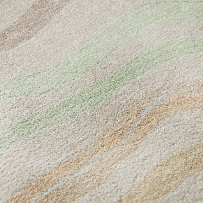 8' X 8' Peach Mint Green And Linen Striped Washable Round Rug With UV Protection Photo 7