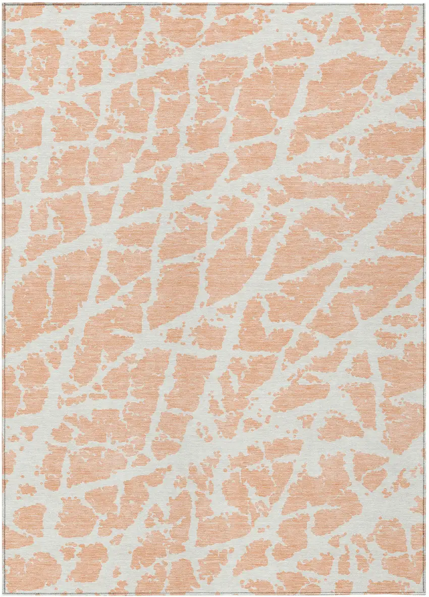 3' X 4' Peach and Ivory Abstract Washable Non Skid Indoor Outdoor Area Rug Photo 2