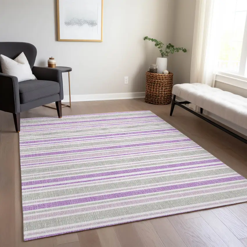 Pearl Striped Washable Non Skid Indoor Outdoor Area Rug Photo 9