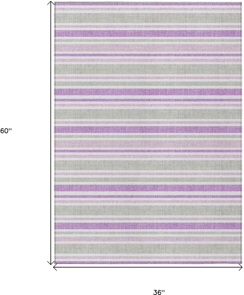 3' X 5' Pearl Striped Washable Non Skid Indoor Outdoor Area Rug Photo 3