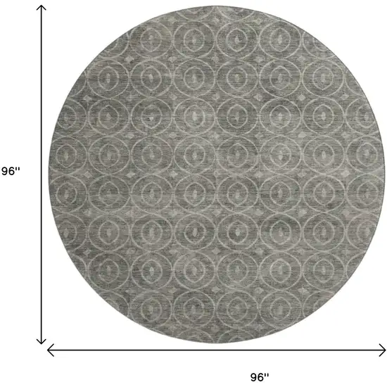 8' X 8' Pewter And Gray Geometric Washable Round Rug With UV Protection Photo 9