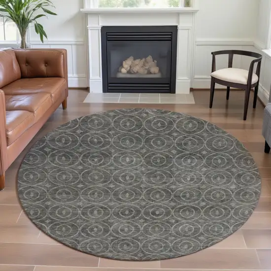 8' X 8' Pewter And Gray Geometric Washable Round Rug With UV Protection Photo 4