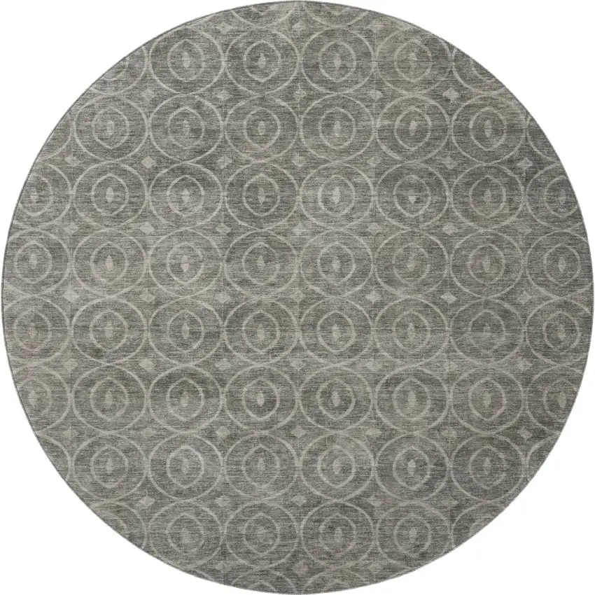 8' X 8' Pewter And Gray Geometric Washable Round Rug With UV Protection Photo 3