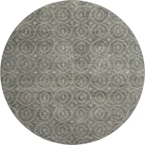 Photo of 8' X 8' Pewter And Gray Geometric Washable Round Rug With UV Protection