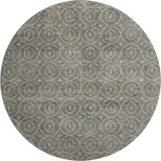 8' X 8' Pewter And Gray Geometric Washable Round Rug With UV Protection Photo 1