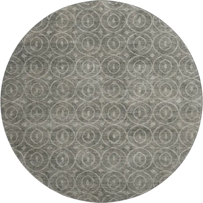 8' X 8' Pewter And Gray Geometric Washable Round Rug With UV Protection Photo 1