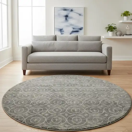 8' X 8' Pewter And Gray Geometric Washable Round Rug With UV Protection Photo 2