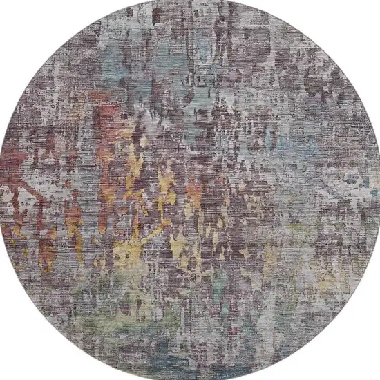 8' X 8' Pewter Gold And Eggplant Abstract Washable Round Rug With UV Protection Photo 3
