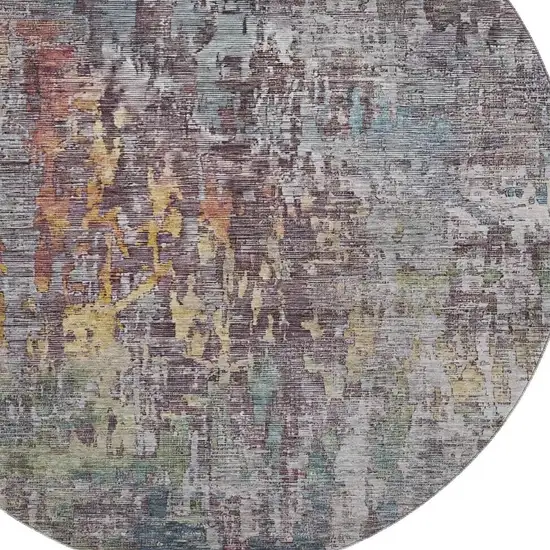 8' X 8' Pewter Gold And Eggplant Abstract Washable Round Rug With UV Protection Photo 2