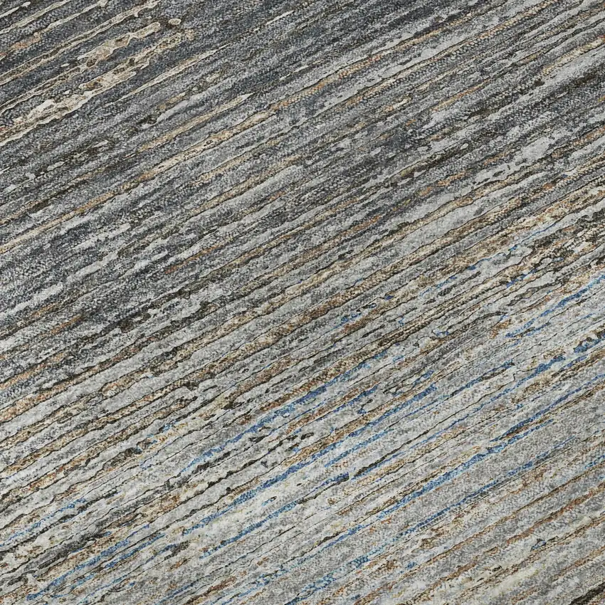 8' X 8' Pewter Gray And Beige Striped Washable Round Rug With UV Protection Photo 7