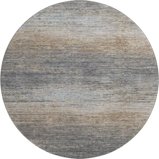 8' X 8' Pewter Gray And Beige Striped Washable Round Rug With UV Protection Photo 1