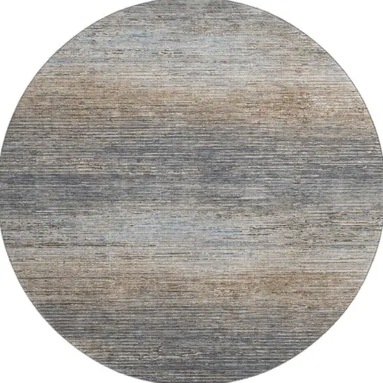 8' X 8' Pewter Gray And Beige Striped Washable Round Rug With UV Protection Photo 2