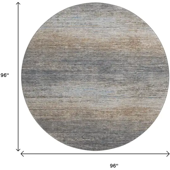 8' X 8' Pewter Gray And Beige Striped Washable Round Rug With UV Protection Photo 8