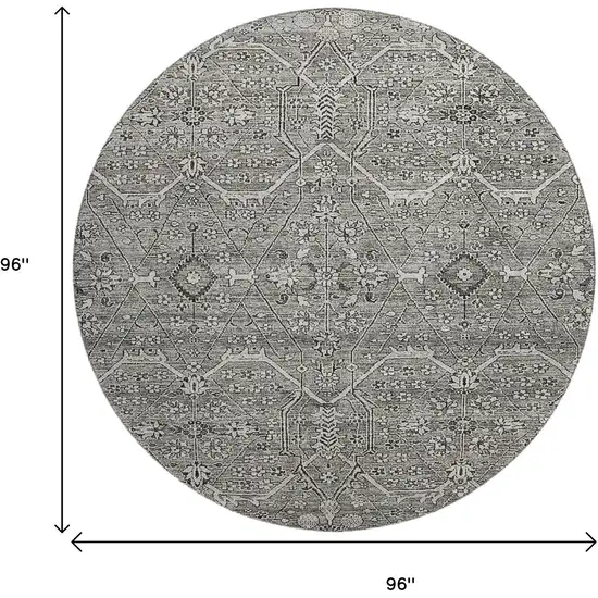 8' X 8' Pewter Gray And Silver Floral Washable Round Rug With UV Protection Photo 9