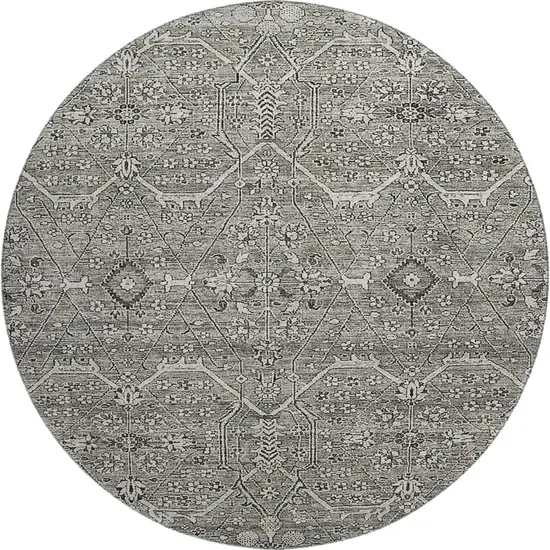 8' X 8' Pewter Gray And Silver Floral Washable Round Rug With UV Protection Photo 1
