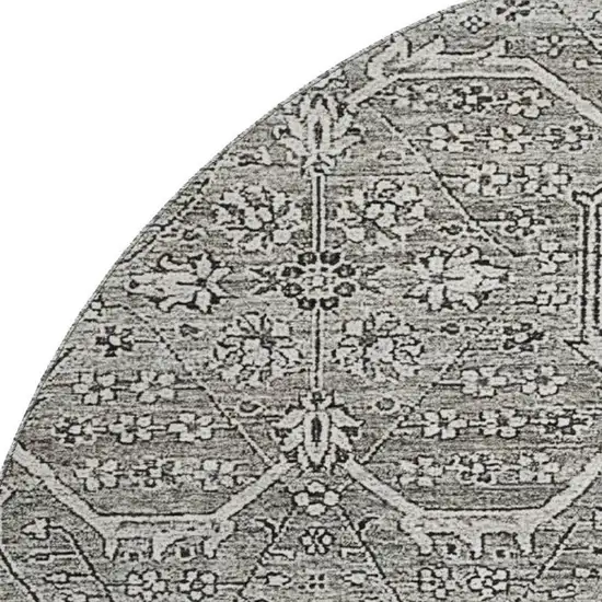 8' X 8' Pewter Gray And Silver Floral Washable Round Rug With UV Protection Photo 2