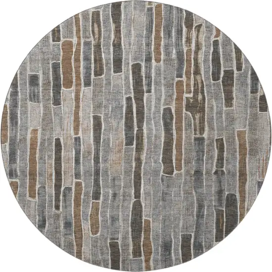 8' X 8' Pewter Gray And Silver Striped Washable Round Rug With UV Protection Photo 2