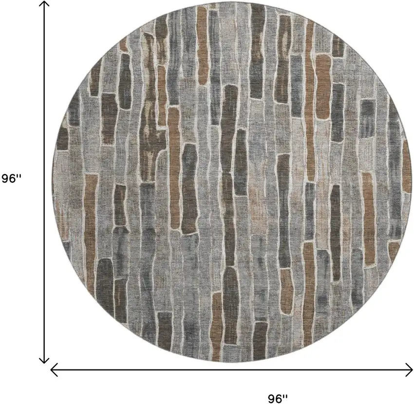 8' X 8' Pewter Gray And Silver Striped Washable Round Rug With UV Protection Photo 8