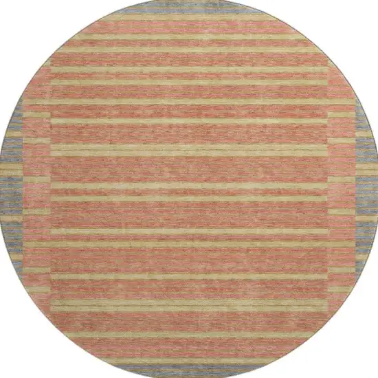 8' X 8' Pewter Salmon And Gold Striped Washable Round Rug With UV Protection Photo 3
